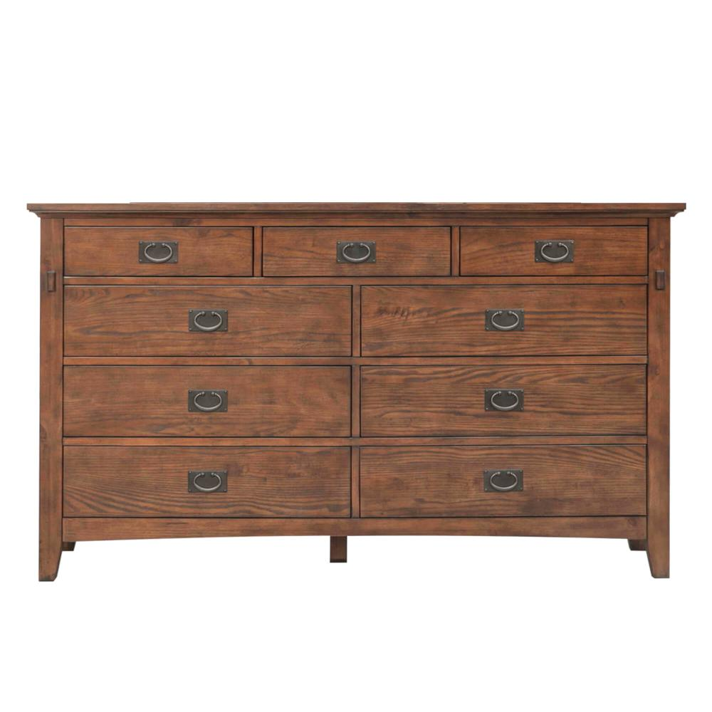 Sunset Trading Mission Bay 9 Drawer Double Bedroom Dresser | Amish Brown Solid Wood