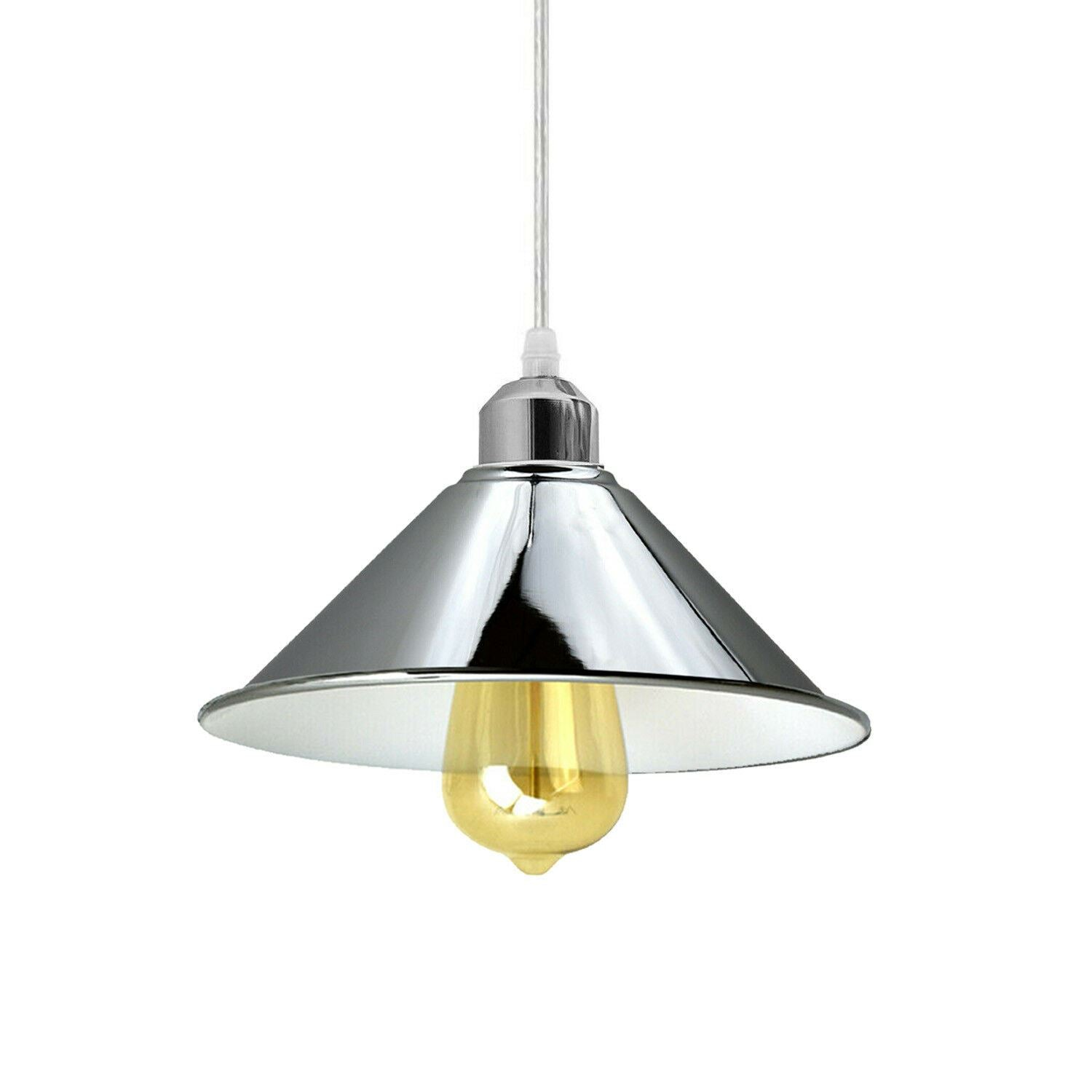 Modern Industrial Chrome 3 Way Ceiling Pendant Light Metal Cone Shape Shade Indoor Hanging Lighting For Bedroom, Dining Room, Living Room~1183